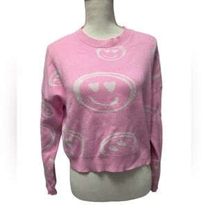 Debut pink and white smiley face fun graphic sweater